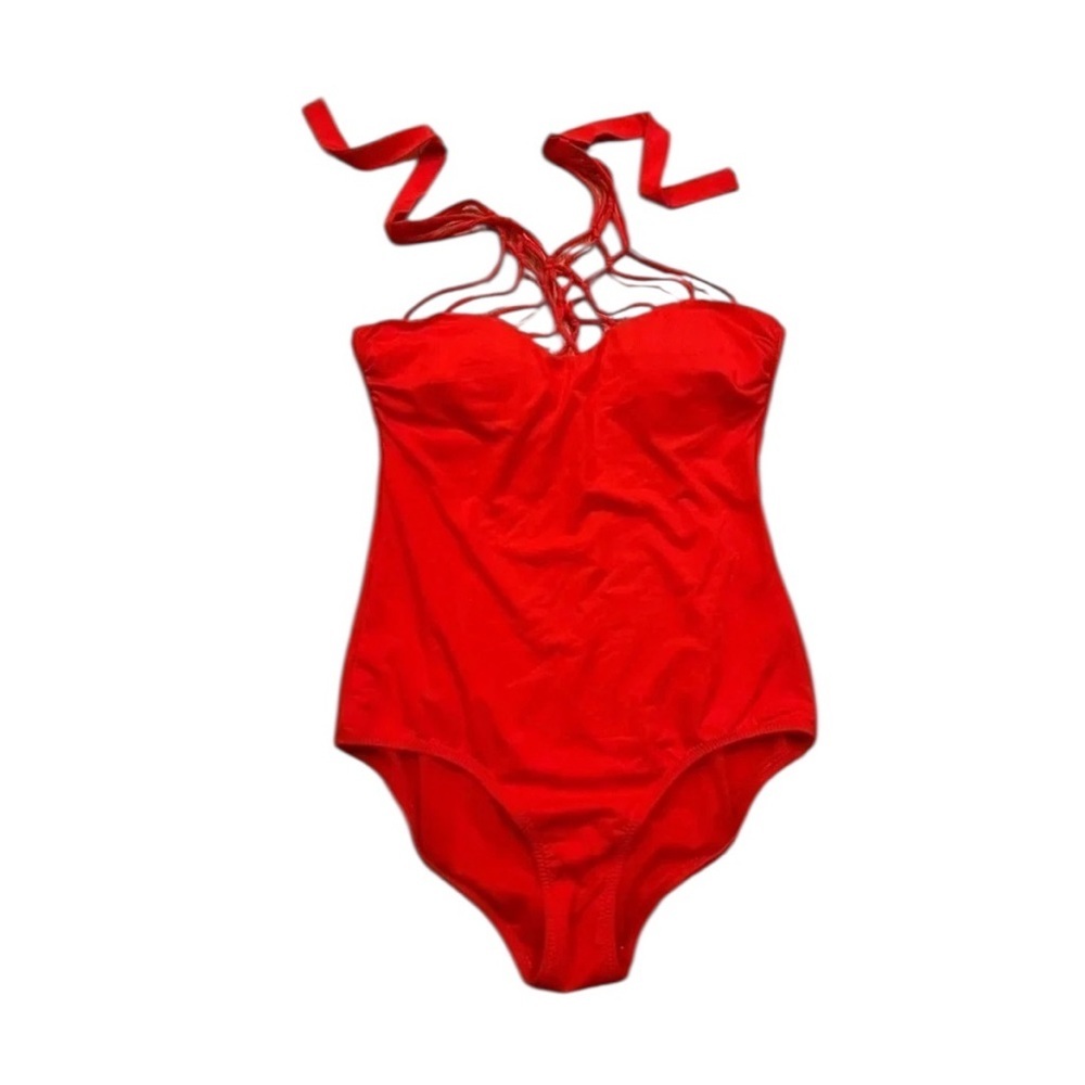 Leilani Women’s Red Pinup Style Halter Crochet Neck One Piece Swimsuit‎ 6